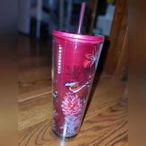 Starbucks Red Enchanted Forest Pearl Floral Holiday 2022 Tumbler with Straw